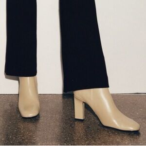 Zara Cream Go Go Boots Leather Heels Square Round Toe Heel 39